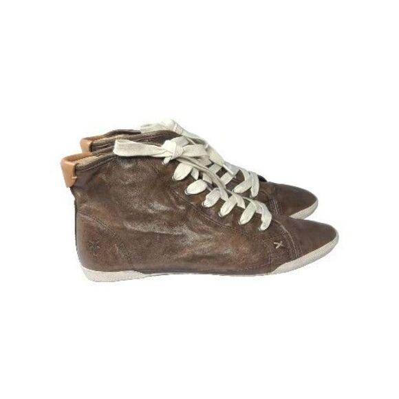 Frye Burnished Leather High Top Sneakers Women's Size 8.5 Shoes Brown - Picture 3 of 11